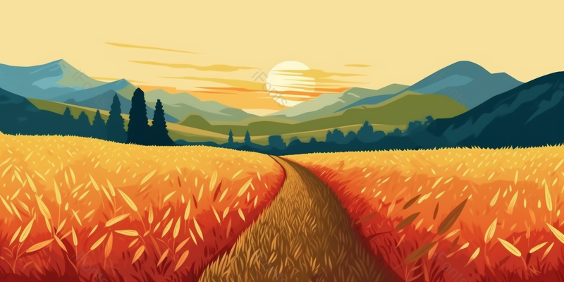 夕阳下丰收谷物山脉插画,插画/手绘图,插画/手绘图库,插画/手绘图下载,插画/手绘